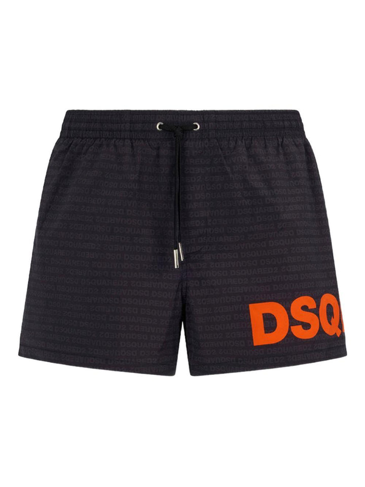 Costume da bagno nero e arancione con logo 