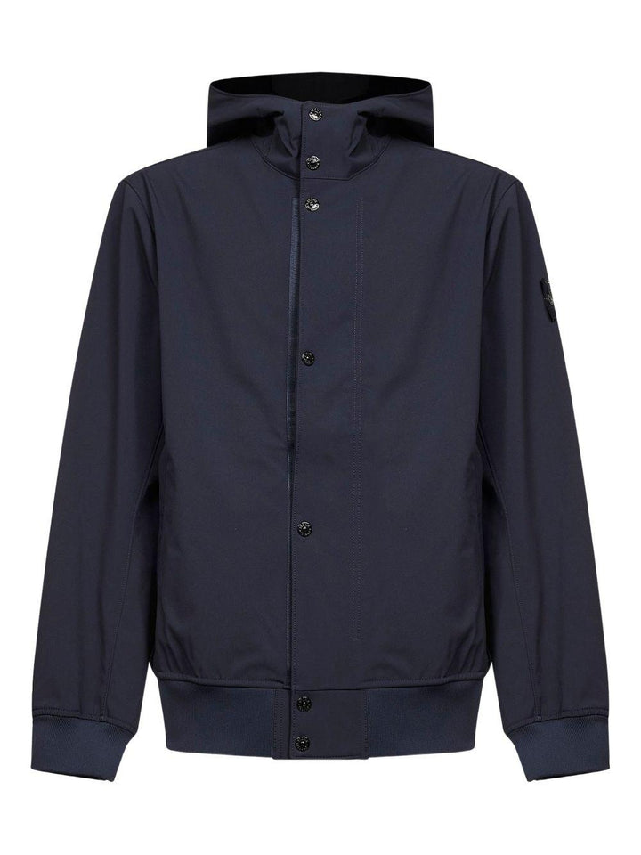 Giacca Shell-r e.Dye Technology con cappuccio e zip blu navy 