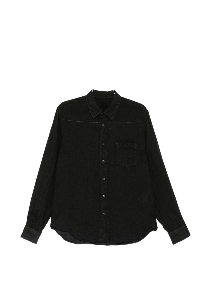 Camicia nera con taschino e cuciture a contrasto 
