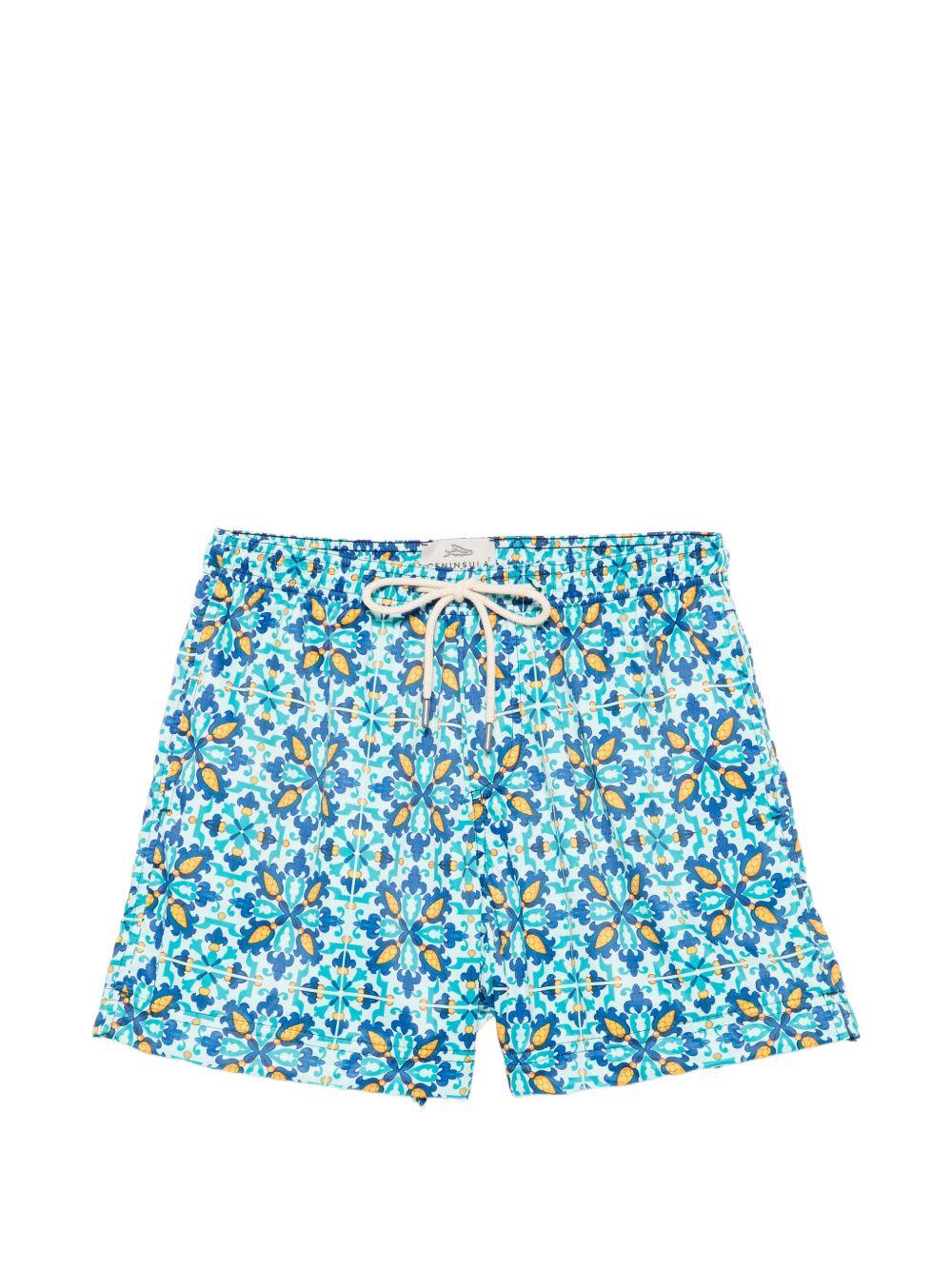 Costume da bagno blu con stampa 