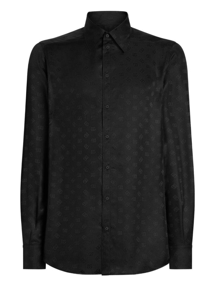 Camicia nera in seta con monogramma 