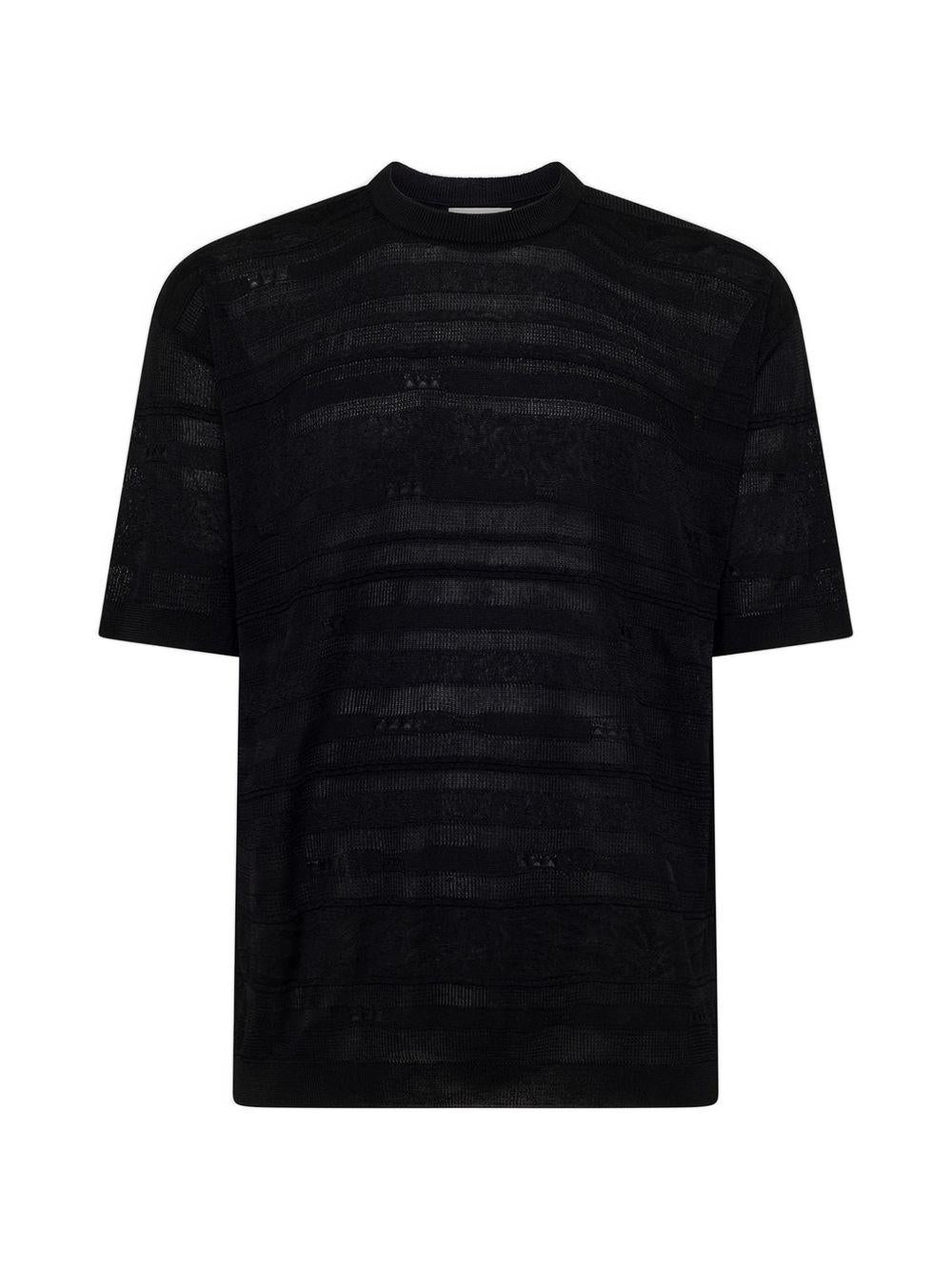 T-shirt nera in maglia con trasparenze 