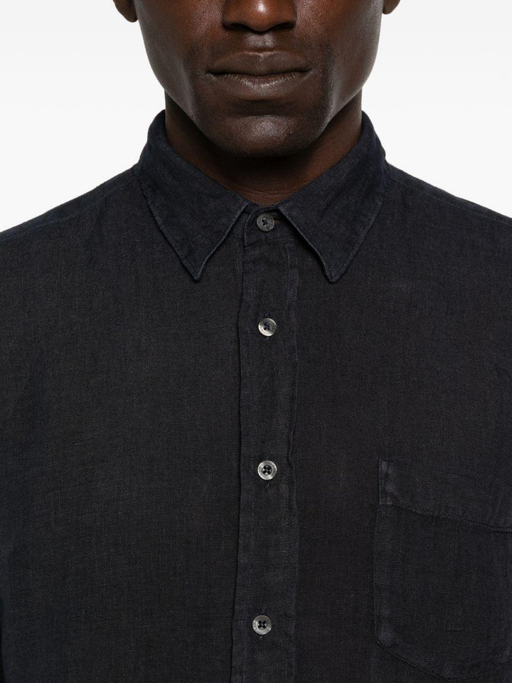Camicia blu marine con taschino e cuciture a contrasto 