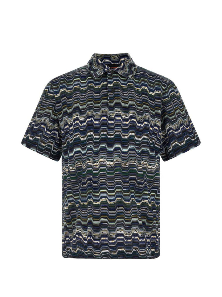 Polo blu con motivo zig zag 