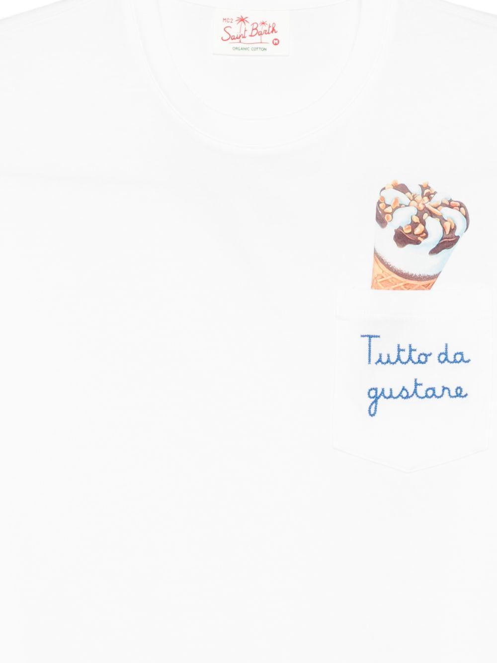 T-shirt bianca con taschino sul petto e ricamo 