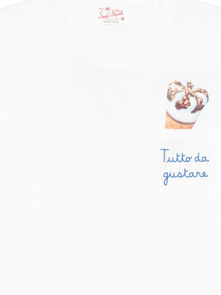 T-shirt bianca con taschino sul petto e ricamo 