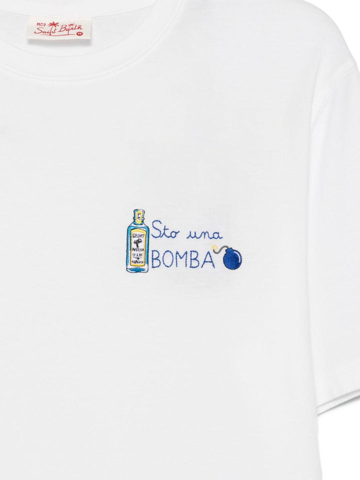 T-shirt bianca in cotone con ricamo 