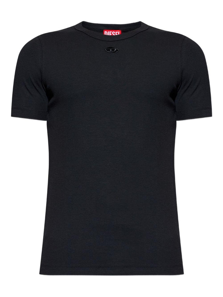 T-shirt a coste con logo nero 