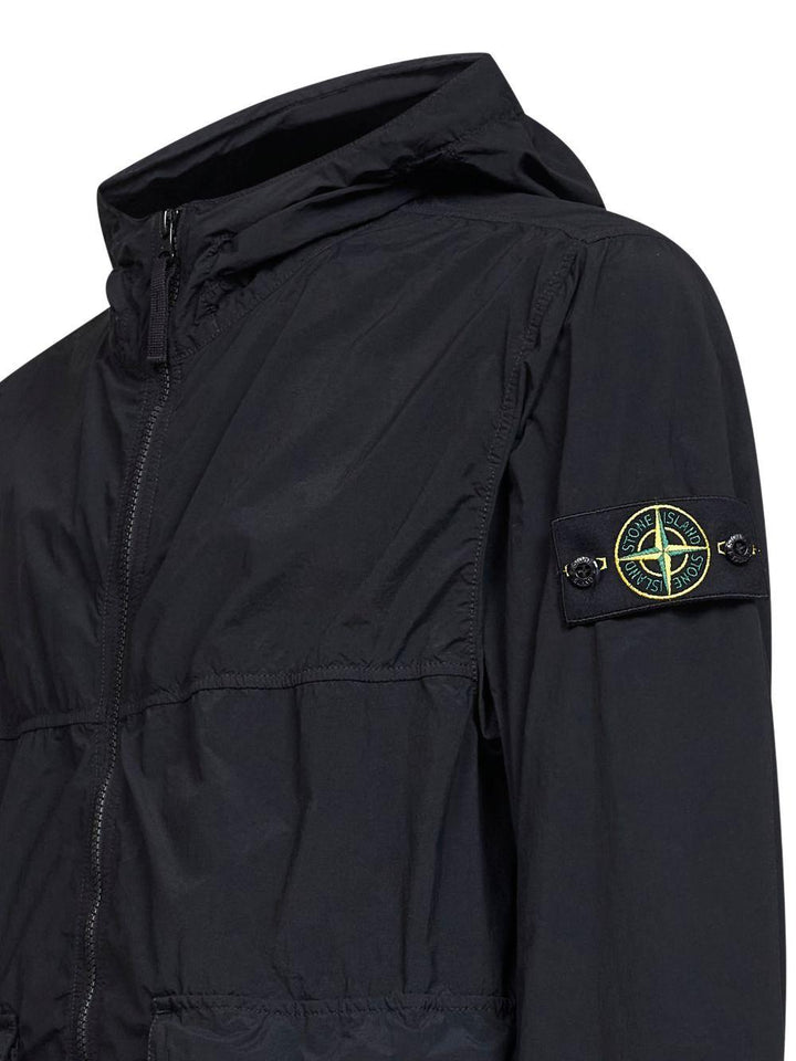 Piumino Nylon Smerigliato con cappuccio e logo nero 