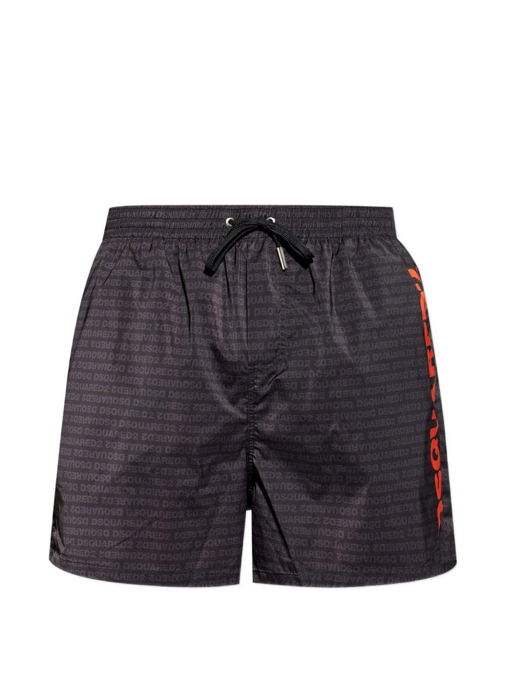 Costume da bagno nero con logo arancione 