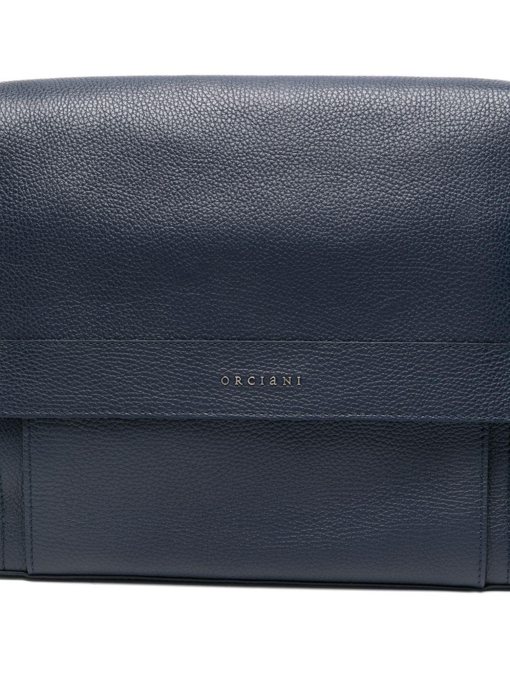 Blue leather messenger bag