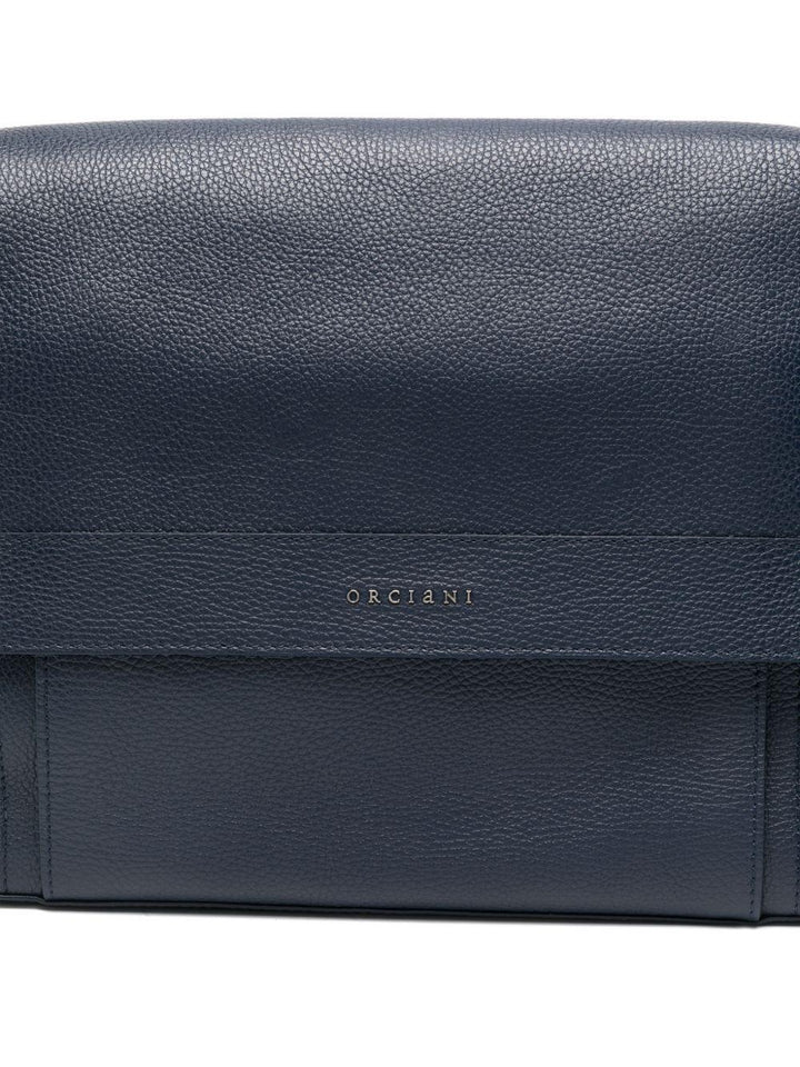 Blue leather messenger bag
