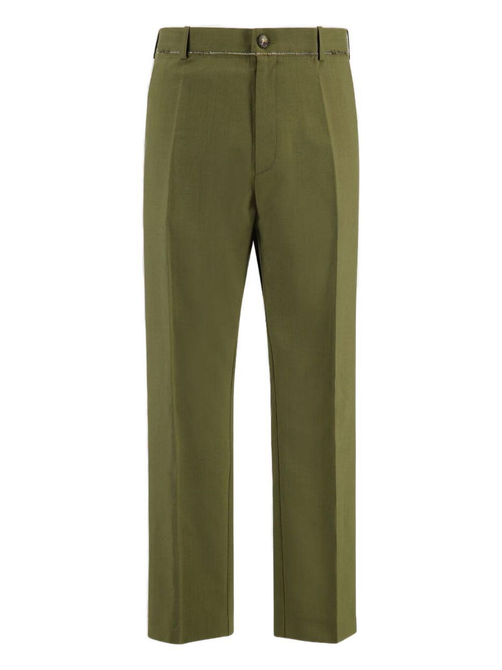 Pantaloni verdi in lana con pieghe 
