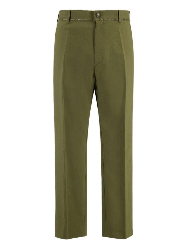 Pantaloni verdi in lana con pieghe 