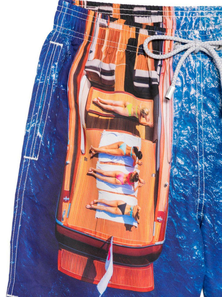 Costume da bagno blu con stampa 