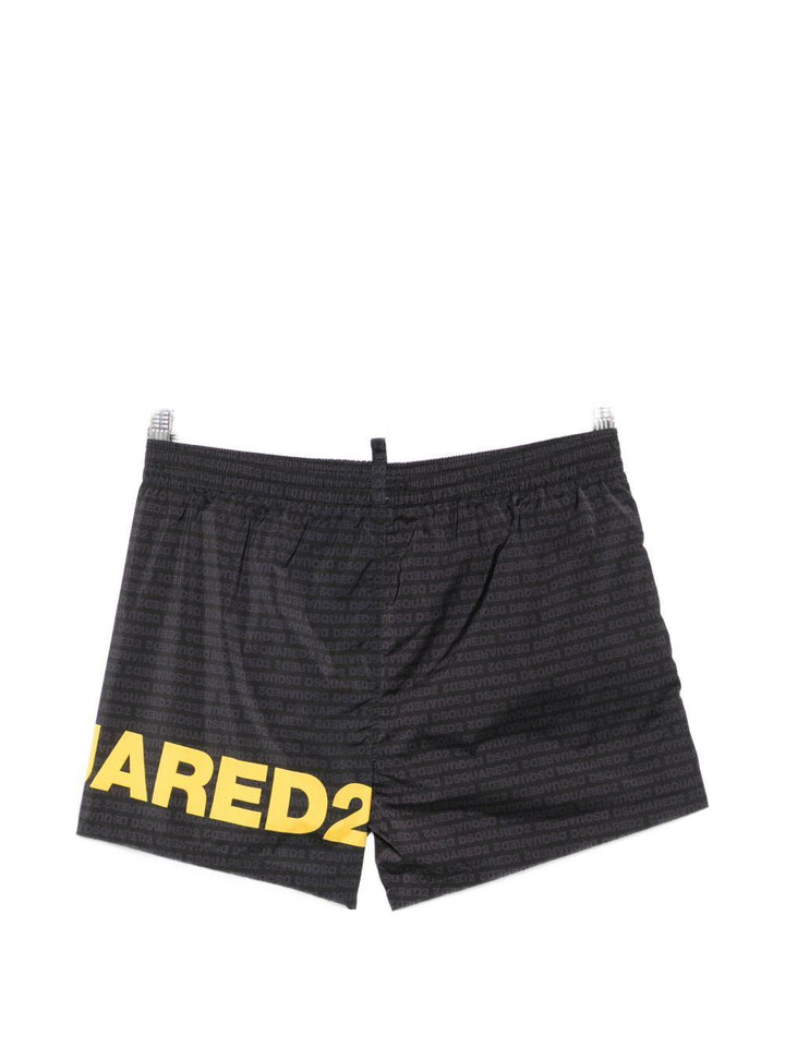 Costume da bagno nero e giallo con logo 
