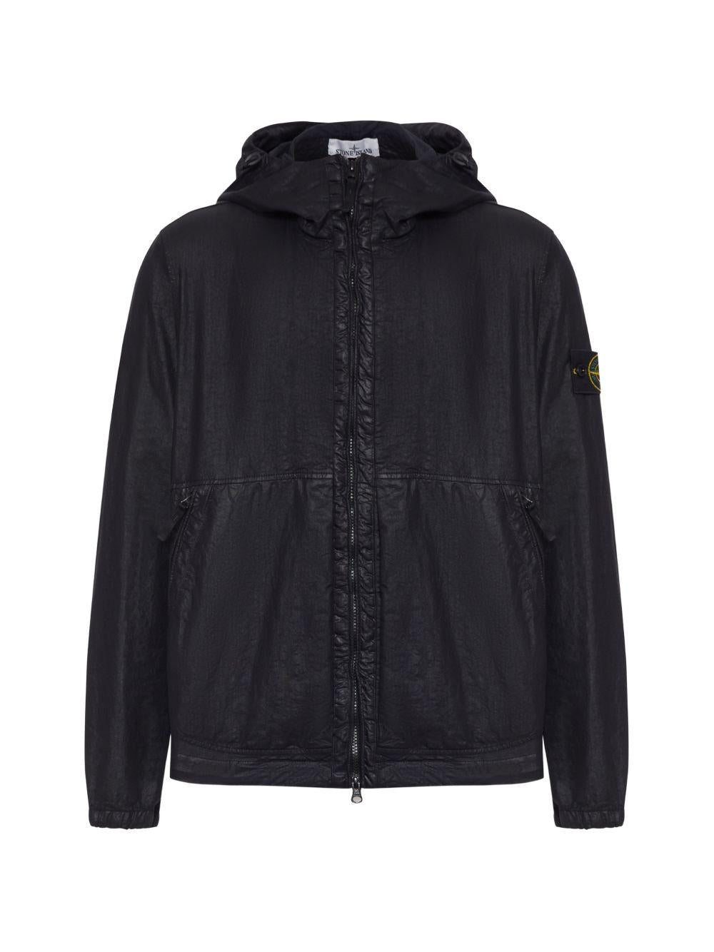 Giacca Organic-Look Nylon Panama con cappuccio nera 