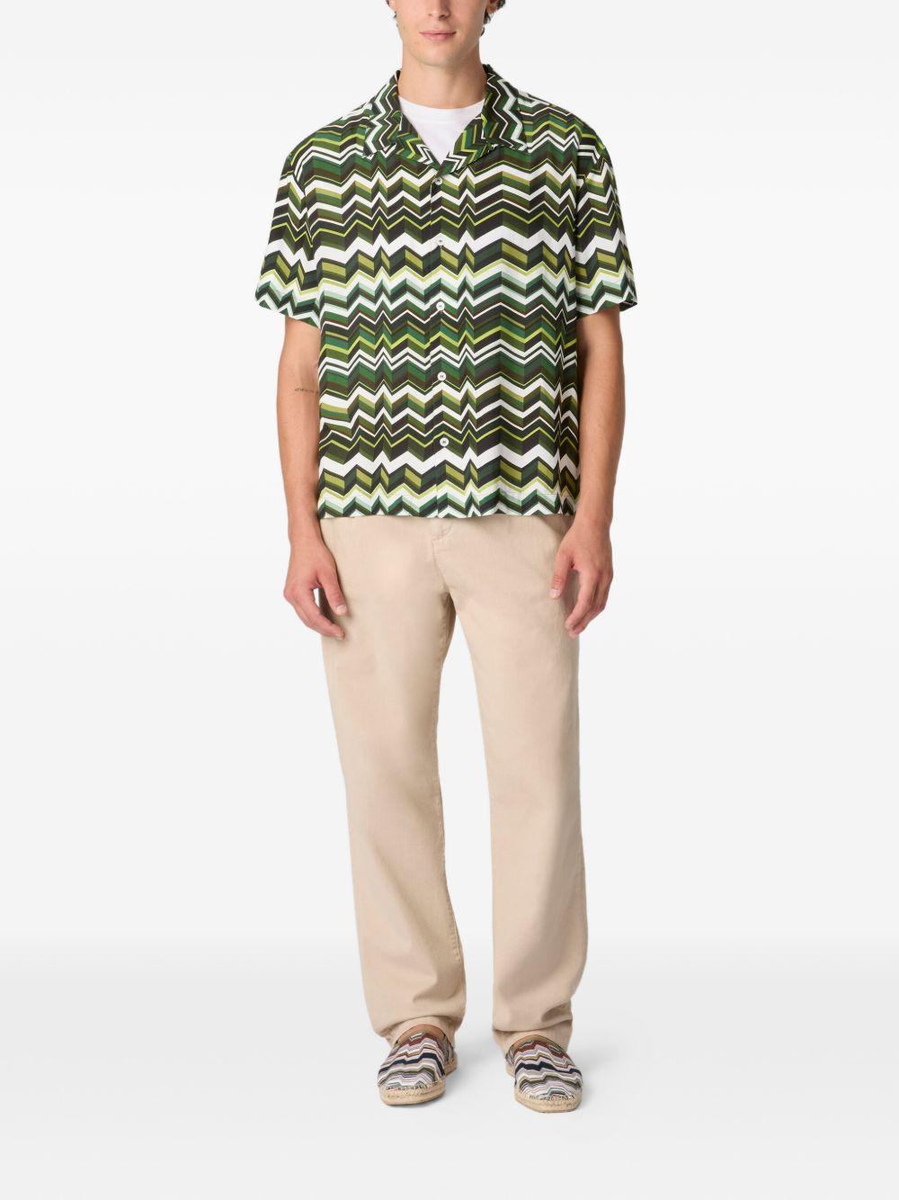 Camicia bowling verde con motivo zigzag 