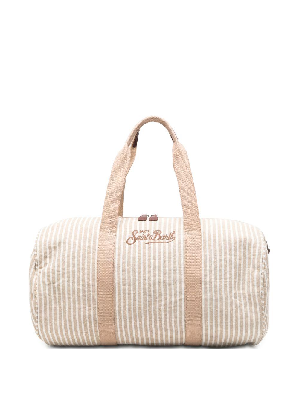 Borsone bianco/beige con logo ricamato 