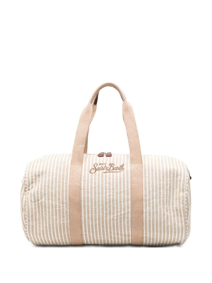 Borsone bianco/beige con logo ricamato 
