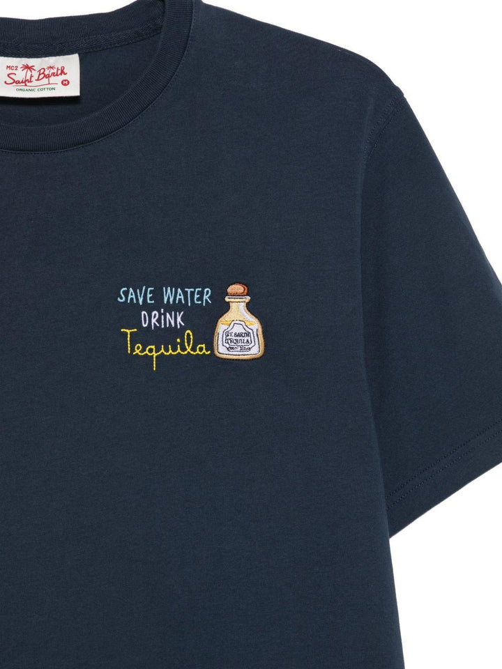 T-shirt blu con stampa grafica 