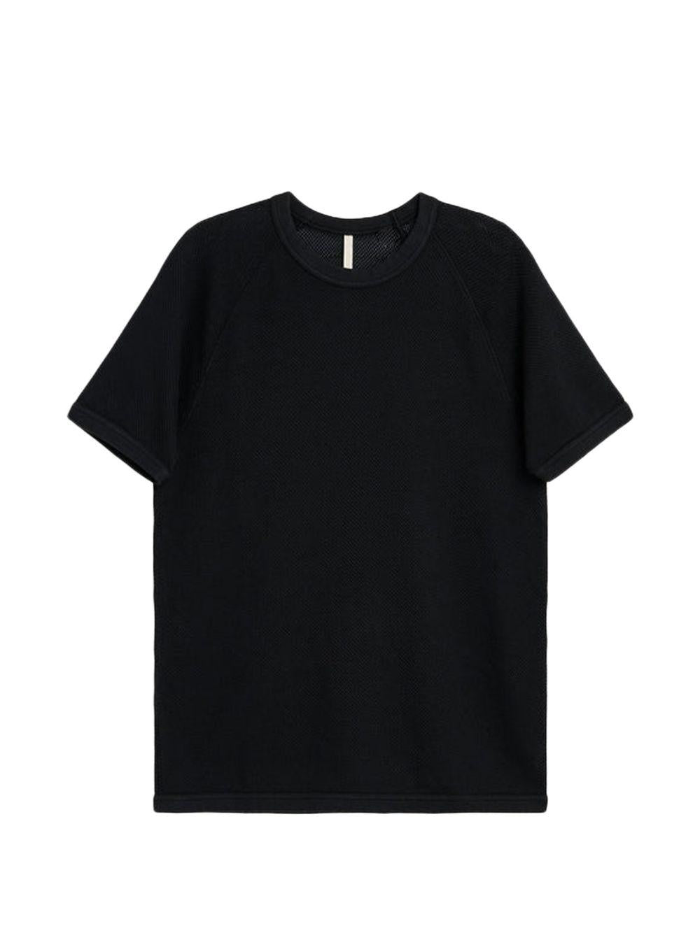 T-shirt nera textured con maniche raglan 
