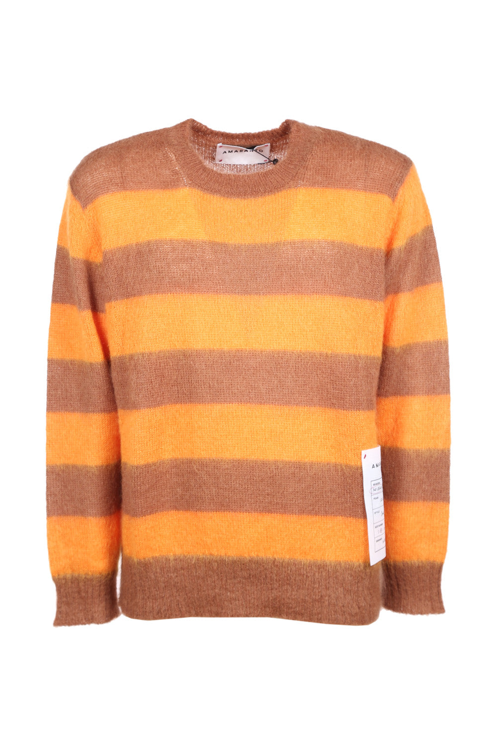 maglione a righe marrone e arancio