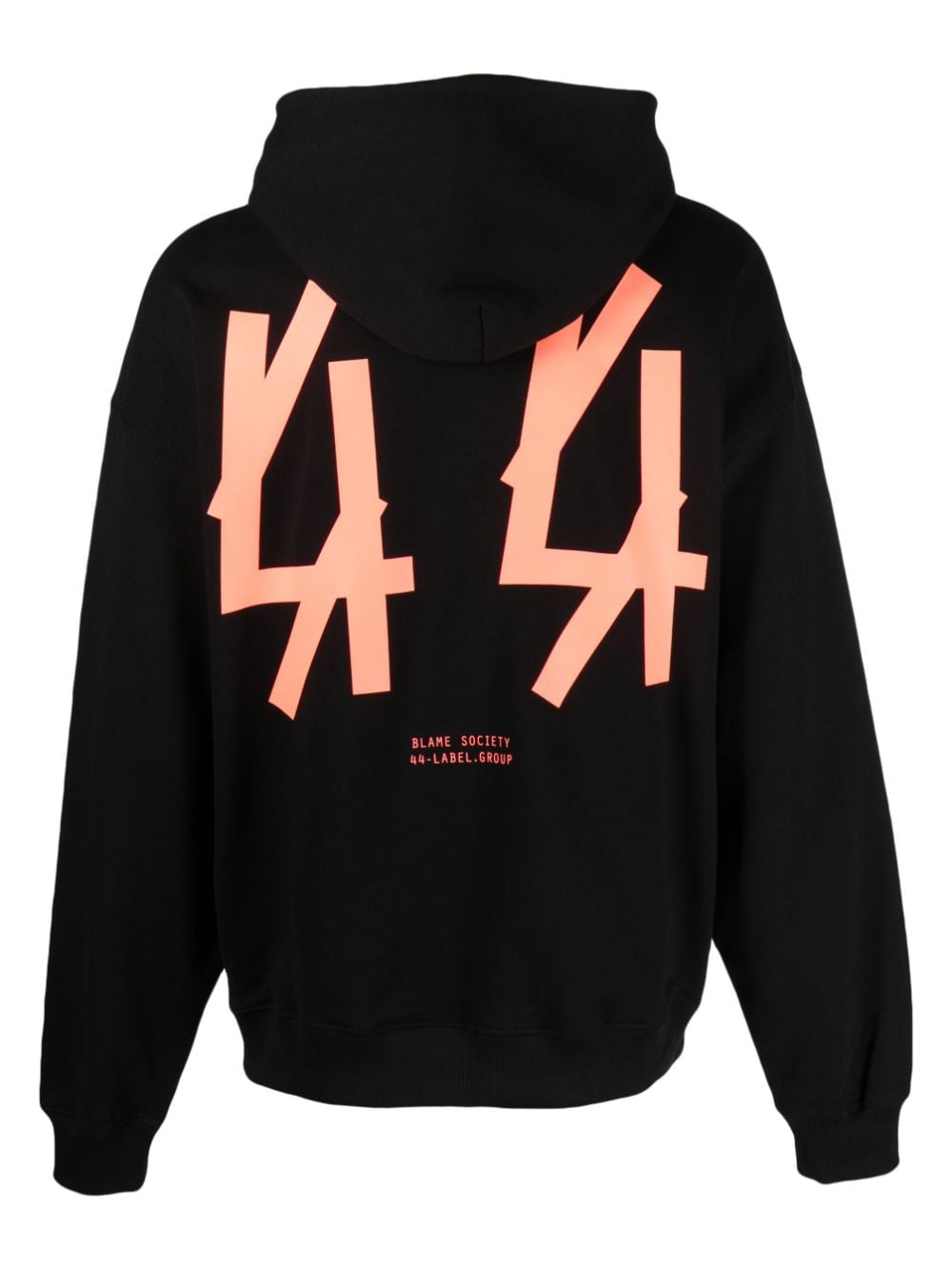 Black hoodie with peach logo