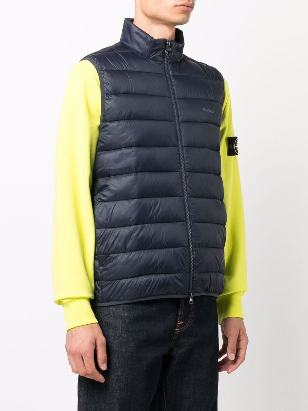 blue puffer sleeveless