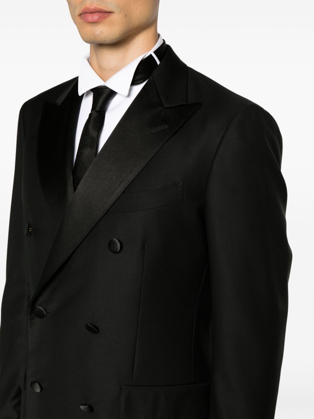 double-breasted black tuxedo
