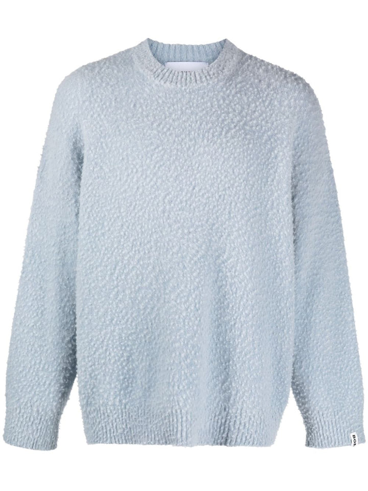 blue bouclé sweater
