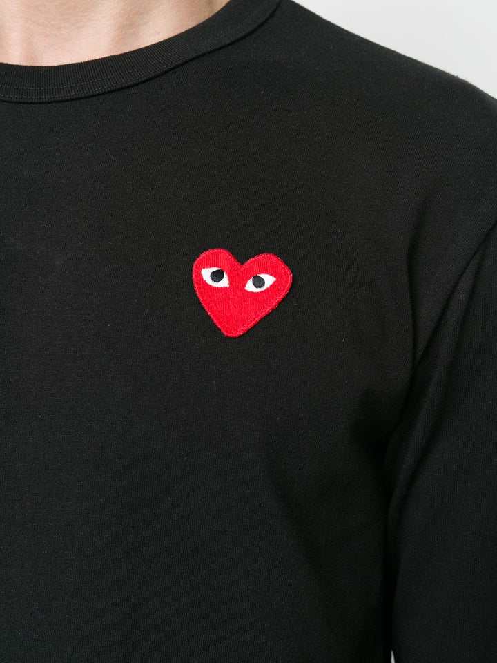 t-shirt red heart manica lunga nera