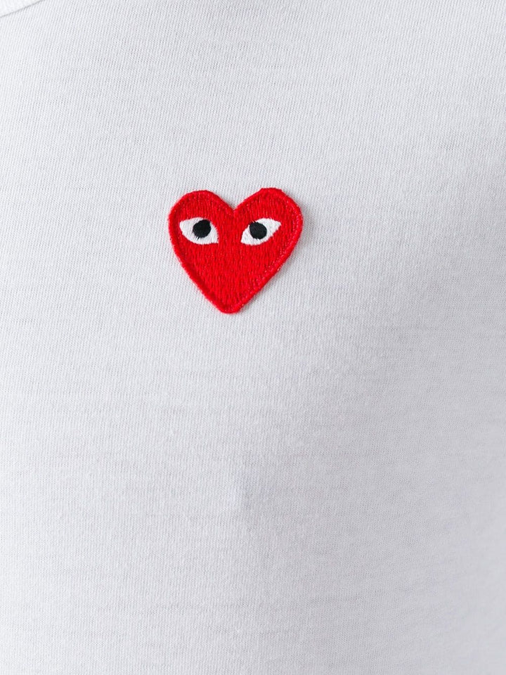 t-shirt red heart manica lunga bianca