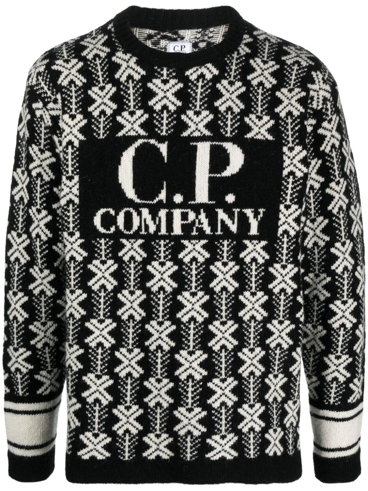 sweater with black and white intarsia design