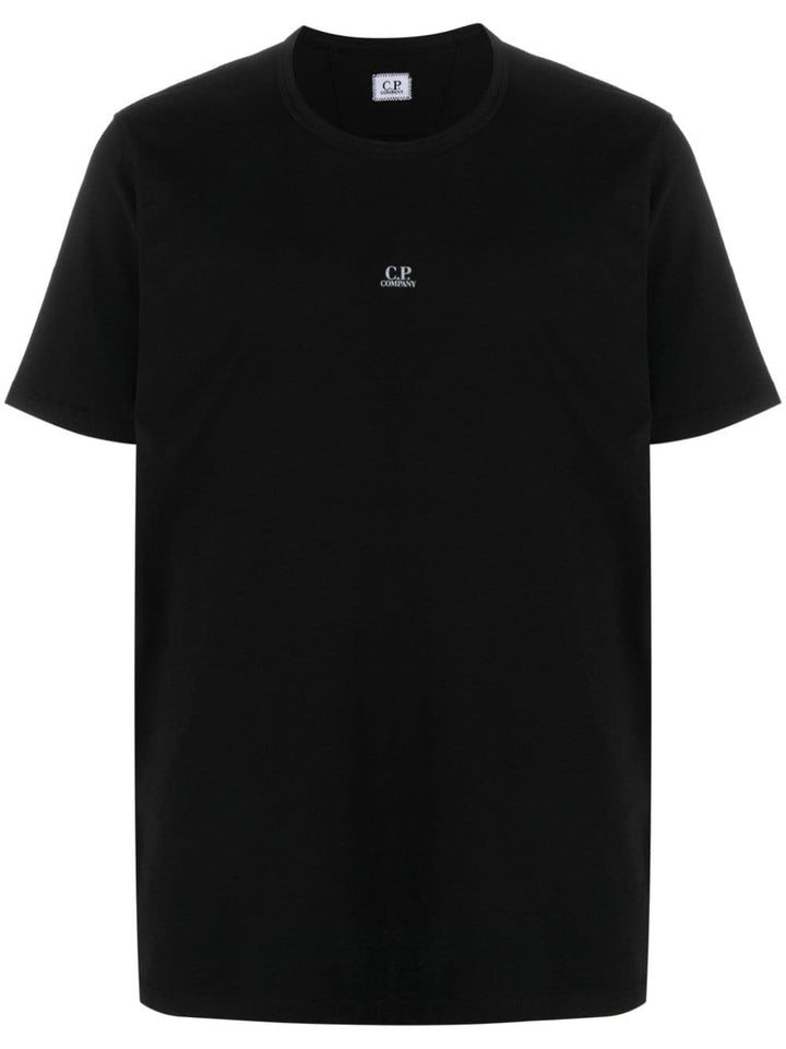 black t-shirt with central logo