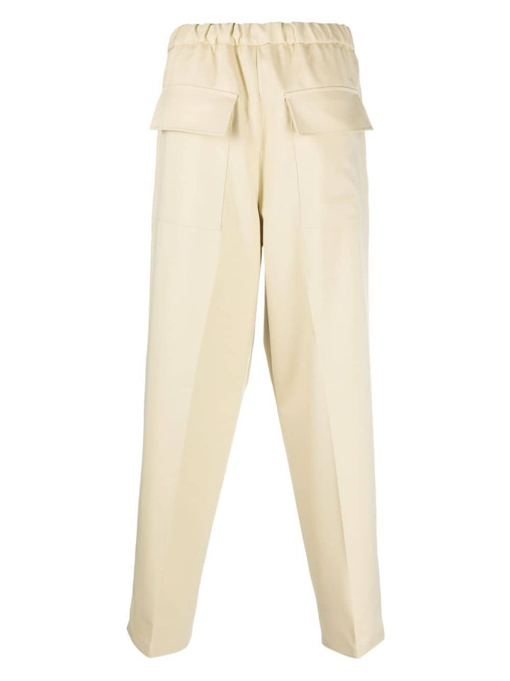 beige trousers with elastic waist