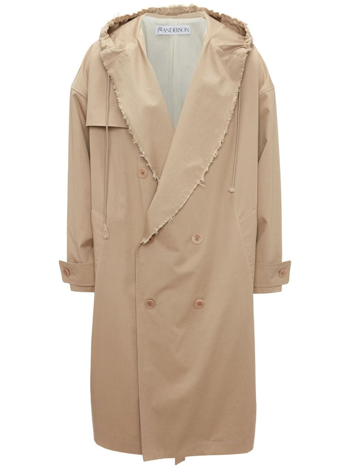 Beige trench coat with hood