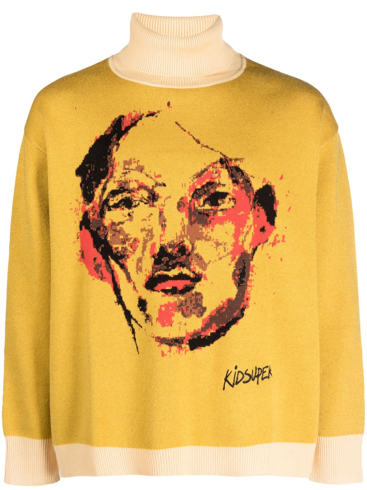 yellow sweater with intarsia print