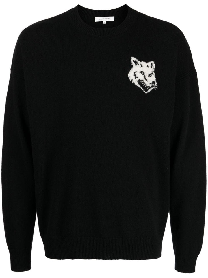 maglione nero logo fox