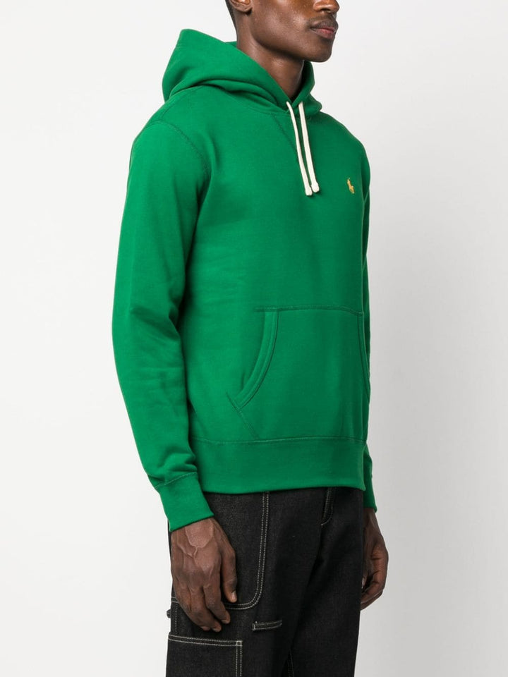 green hoodie with embroidered logo