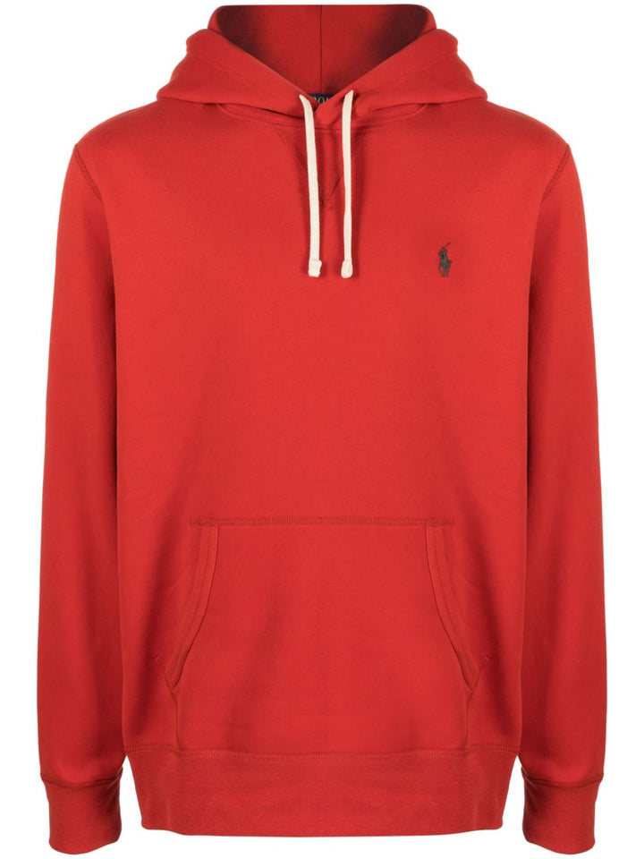 hoodie rossa con logo ricamato