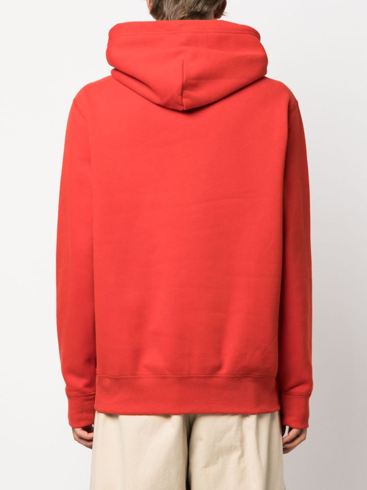 hoodie rossa con logo ricamato