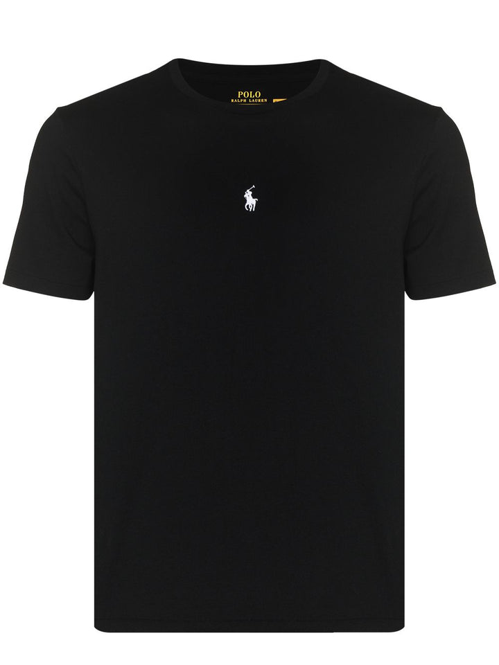 t-shirt nera con logo centrale
