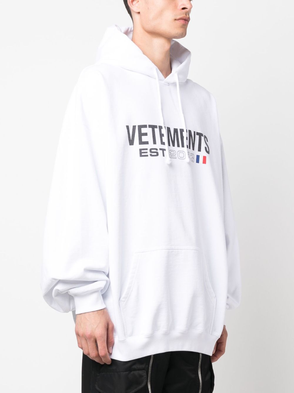 white hoodie with printed logo