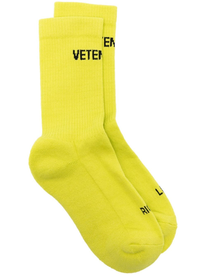 yellow sock with logo