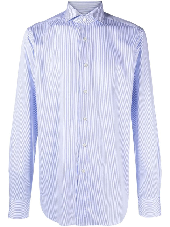 camicia azzurra microriga bianca